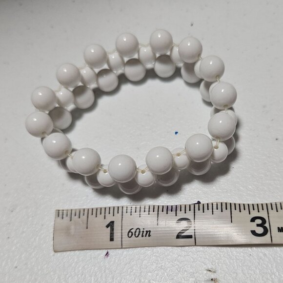 Elegant White Knotted Beads Stacked Stretch Bracelet Retro 50s 60s Fashion Women - Picture 4 of 4